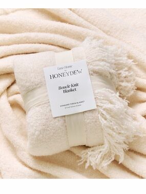 Honeydew Bouclé Knit Throw Blanket in ivory